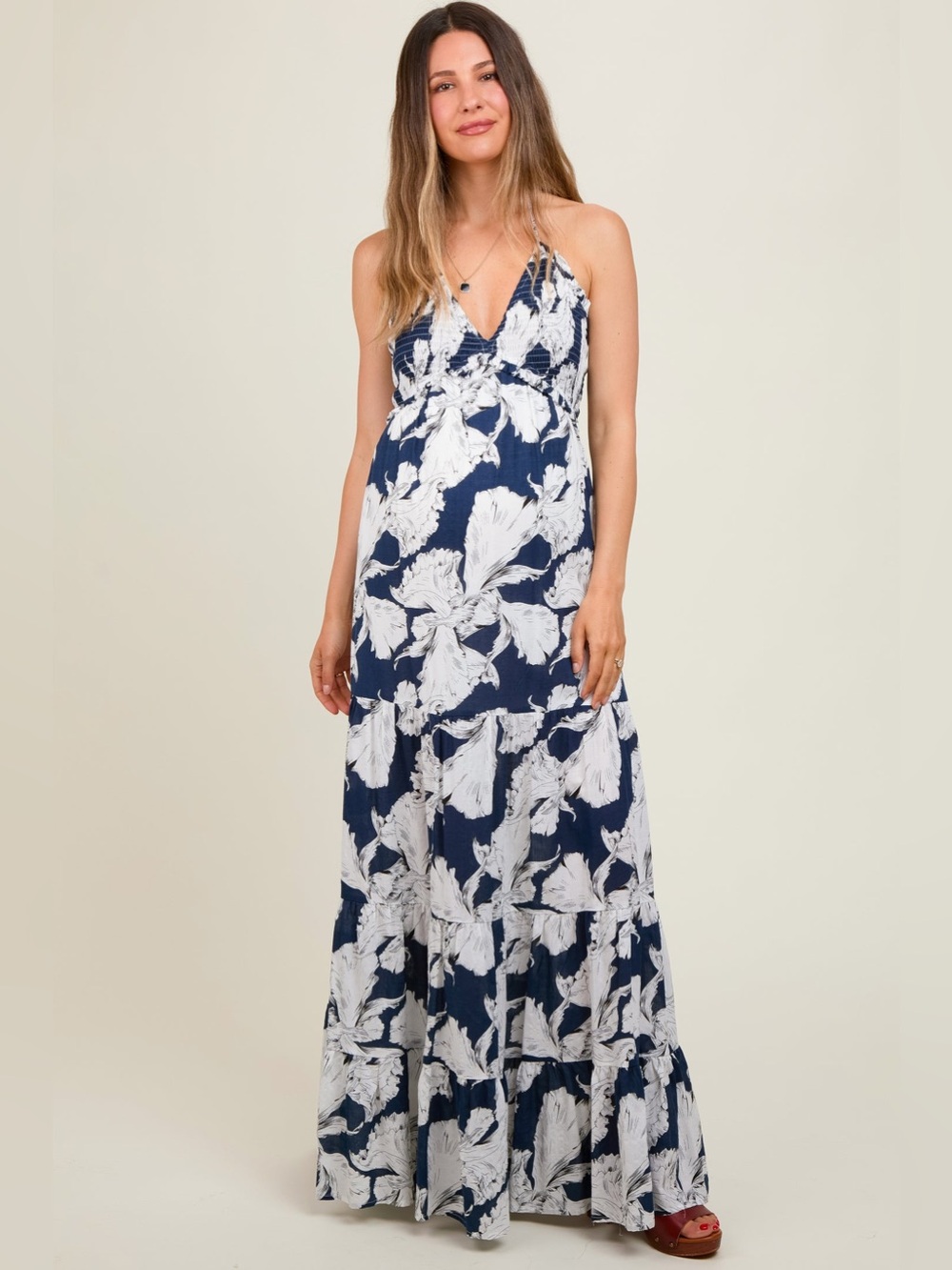 Baltic Born Navy Printed Woven Maternity Maxi Dress size small NWT